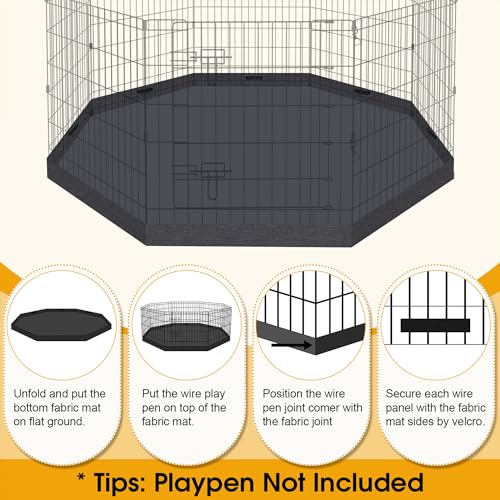 Artmalle Dog Playpen Bottom Pad, 8-Panel 24-Inch Octagonal, Washable | Fits most 8-panel, 24-inch-wide octagonal dog pens; raised edges help contain hair, dirt and light spills. Cover only. - style: Bottom pad cover Black