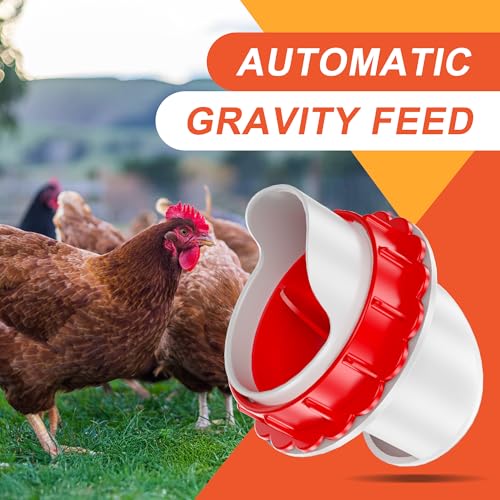 No Waste Chicken Feeders, DIY Automatic Poultry Feeder - 8 Ports Red | Buckets Barrels Bins Troughs‑mountable Design for common Breeds of Chicken Flock with Hole Saw - size: 8 Ports
