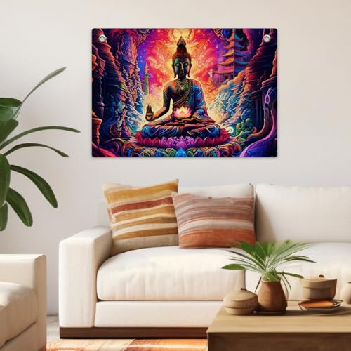 Psychedelic Buddha Art Tapestry Banner Flag Trippy Spiritual Wall Hanging | Decor for Bedroom Living Room Meditation Space, Perfect Gifts for Psychedelic Art Fans Boho Aesthetic Lovers 28.5 x 20 Inch - color: Multi 0669