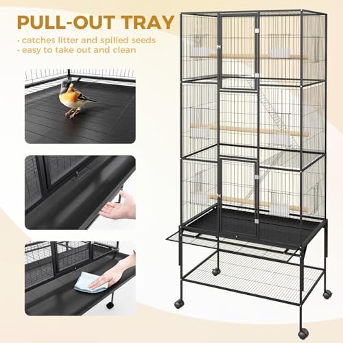 GarveeHome 69 Inch Large Bird Cage, Bird Cage with Rolling Storage Stands, Feed Bowls, Wide Tall Parrot Cage for Parakeets, Conures, Cockatiel, Cockatoo