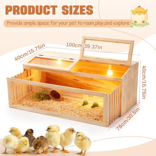 Large Brooder Box Kit for Chick 40 x 16 x 16 in Wooden Brooder with a Pull Out 15in Wide Extension Space, Heating Bulb, Feeder, Waterer, Holds up to 35 Chicks, for Poultry, Duck, Quail, and Small Pet - color: Wooden, size: 40 x 16 x 16 in, style: No Legs