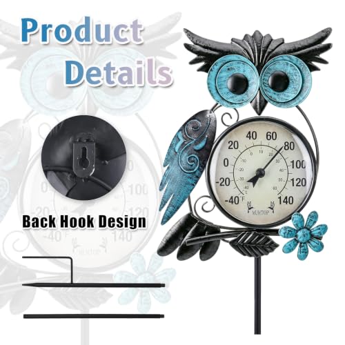 Outdoor Thermometer, Owl Outside Decor for Patio, Yard and Garden | No Battery Needed, Waterproof, Indoor and Outdoor, Easy to Read, Gifts Idea - color: Blue