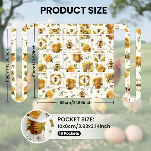 CUTHOLLOW Egg Collecting Apron for Adlut, Housewife, 18 Deep Pockets Hen Egg Gathering Holding Apron with Elastic Closures - style: Bees and Beehive With Sunflower