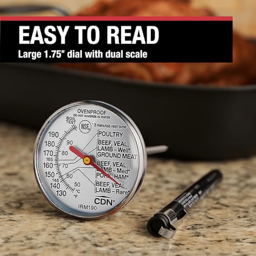 CDN Ovenproof Meat Thermometer | NSF® Certified | ProAccurate® | 1.75" Dial | For Oven & Grill Cooking | Durable Stainless Stem | Fast & Accurate Readings | IRM190 - size: 1.75" Dial