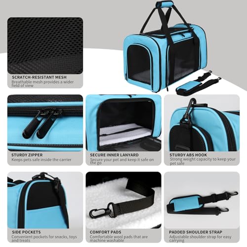 Pet Carriers Soft-Sided Airline Approved Carrier Bag for Small Cats Dogs (Medium,Blue) - color: blue, size: 17.0"L x 11.0"W x 11.0"H