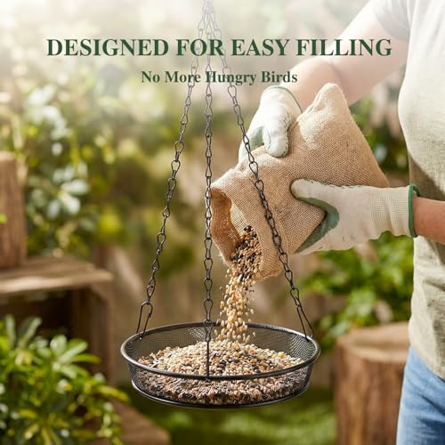 2 Pack Handmade Alpaca Fiber Bird Nesting Heart & Hanging Metal Mesh Bird Feeder Tray Kit - Outdoor Wild Bird Feeding & Nesting Kit for Garden, Patio, Backyard, Hummingbirds & Cardinals