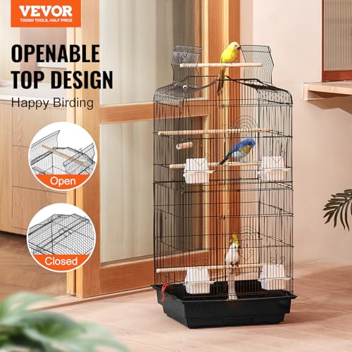 VEVOR 41-inch Open Top Large Parrot Bird Cage, Hanging Bird Cage for Parakeets Finches Canaries Lovebirds Cockatiels Budgies Small Quaker Conures Travel Pet Flight Birdcage with Swing and Perch - size: 18.0"L x 14.0"W x 36.4"H