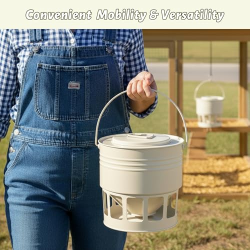 KOL Hanging Chicken Feeder – 20lbs Metal Chicken Feeder No Waste, Adjustable Poultry Feeder with 12 Ports, No Installation & Universal Height Design (Jade White) - color: Jade White