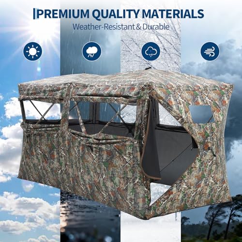 Hunting Blinds with See Through Panels, Portable Hunting Tent for Turkey Deer Duck Hunting, Pop Up Ground Blind with Silent Windows, Camo Concealment, Weather-Resistant Outdoor Shelter w/Carry Bag - size: 116.5x58.27x65.75 Inch