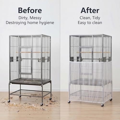 Bird Cage Seed Catcher, Bird Cage Net 90-118'' Birds Cages Cover | 31.8'' H Adjustable Soft Airy Skirt Guard Birdcage Nylon Mesh Net for Parrot Cages Seed Guard (Not Include Birdcage)- White