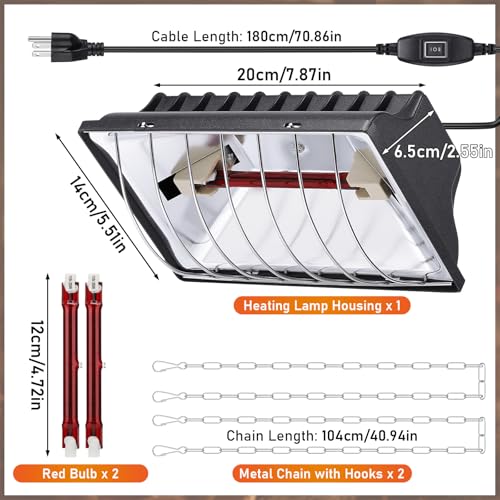 250W Chicken Brooder Heater for Chicks Ducks, Brooder Heater with 2PCS Heat Lamp, 6ft Cord Chicken Brooder Lamp with Adjustable Temp & Height, Chicken Coop Heater for Livestock Indoor Warmer