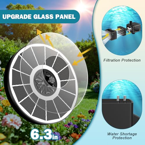 SZMP Solar Water Fountain for Bird Bath 3.5W White Glass Panel 2000 Battery - color: White
