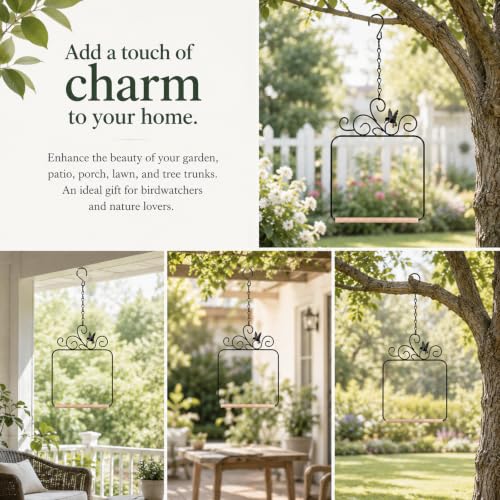 Grevosea Hummingbird Swings and Perches, Metal Frame Hummingbird Perch with Wooden Dowel and Hanging Chain Black Bird Swing for Outdoor Garden Lawn Patio Yard Bird Accessories