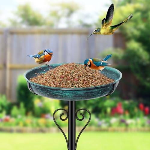 Metal Bird Bath for Outside, Vintage Freestanding Birdbaths with Metal Stake, Upgraded 5 Pronged Base Birdfeeder Feeder Bowl for Outdoors Garden Patio Yard Lawn Decor (Vintage Green) - color: Vintage Green
