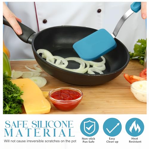 Silicone Cookie Spatula Turner 2 Pack Mini Brownie Spatula Flexible Kitchen Small Silicone Turner for Nonstick Cookware Heat Resistant No Scratch Flipper for Egg(Solid Flat,Light Blue) - color: Light Blue