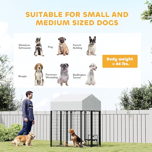 PawHut Outdoor Dog Kennel with Roof, 4' x 4' x 6' Heavy Duty Welded Wire Dog Playpen Enclosure with Escape-Proof Lock, UV-Resistant & Waterproof Cover, for Medium Dogs, Chickens, Ducks, Silver | Heavy Duty Welded Wire Dog Playpen Enclosure, Escape-proof L