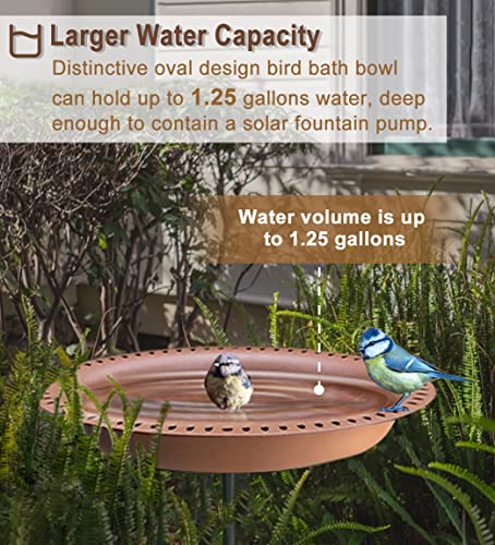 Garbuildman Upgraded 5-Prong Base Bird Bath with Metal Stake, Detachable Decoration Bowl Spa & Freestanding Birdfeeder for Outdoor Garden, Oval Style, Brown - size: 1-¼ gal-Brown