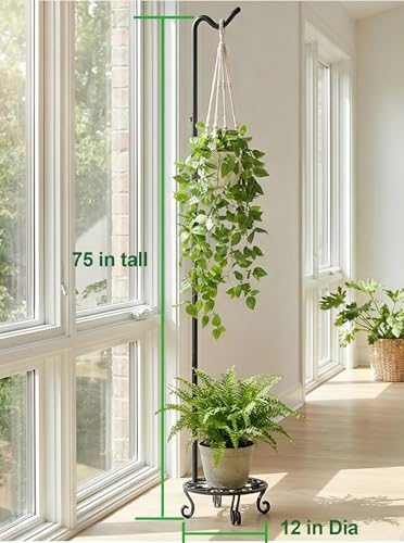 75'' Tall Shepherd's Hook with Base Adjustable Height Indoor Outdoor | Heavy Duty Base,Stable Outdoor Garden Hook,For Hanging Planters,Bird Feeders,Wind Chimes,Lanterns,Lamp