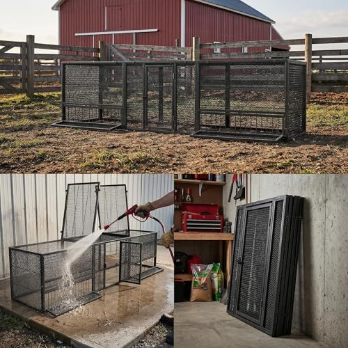 83 Inch Heavy Duty Metal Chicken Coop, Large Portable Chicken Cage with Lockable Feeding Doors and Top Access, Outdoor Rabbit Hutch for Chickens Ducks Geese Bunnies - size: 83.0"L x 27.6"W x 24.0"H