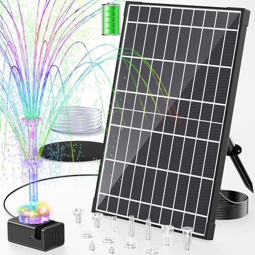 12W Solar Fountain Pump with 4200mAh Battery Backup, LED Colorful Lights & Remote Control, Solar Pond Pump for Bird Bath, Fish Tank, Outdoor Garden Water Features P112DL - size: 12W Fountain with LED Light