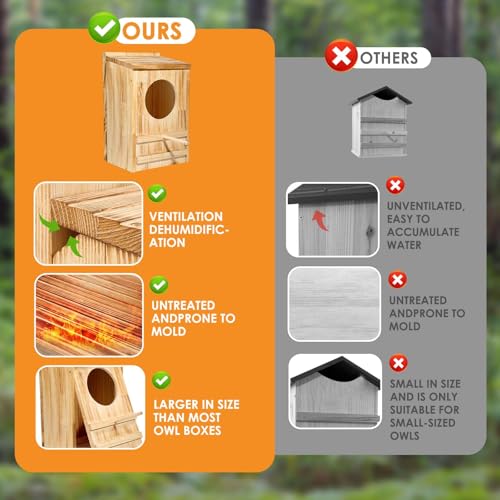 Large Owl Houses for Outdoors,23''x 14''x 10''Barn Owl Box for Outside | Wooden Nest House Circular Opening Bird Houses, Suitable For Wildlife Barn,Eastern Screech,Great Horned,Assembly Required - size: 23''High