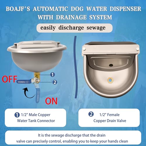 Automatic Dog Water Dispenser with Drain Hole & Drain Valve, Stainless Steel Auto Dog Water Bowl with 2 Float Valves, Hose Quick Connect Fitting, for Livestock, Chicken, Horse (1 Gallon) - size: 1 Gallons