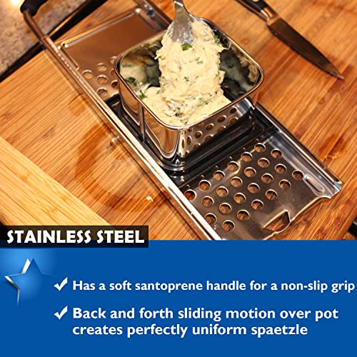 Premium Grade Stainless Steel Spaetzle Maker with Comfort Grip Handle, Stainless Steel Spider Strainer Skimmer Spoon with Cleaning Brush, Homemade German Egg Noodle Dumpling Making Tool Set