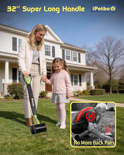 Large Dog Pooper Scooper for Yard, 32 inch Long Handle, No Bending - color: Meadow Green
