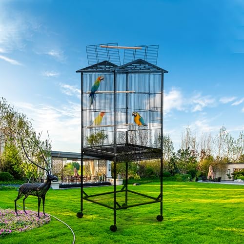 WeGear Bird Cage 47 inch Wrought Iron Parakeets Cage with Play Open Top and Rolling Stand Medium Small Bird Cage for Parrots, Budgerigars, Parakeets, Cockatiels, Lovebirds