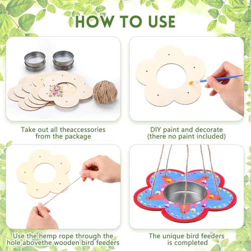 CroBlissful 12 Pack Bird Feeder Craft Kits for Kids DIY Your Own Bird Feeders with Paint and Paintbrushes Wooden Arts and Crafts for Kid Ornaments to Paint Feeders Craft for Garden(Flower Shape) - style: Flower Shape