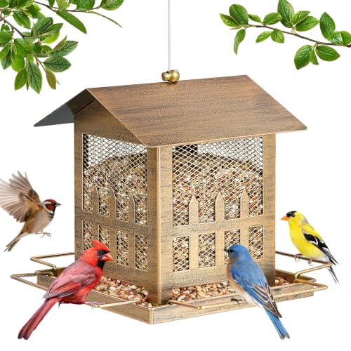 Bird Feeder, Heavy Duty Metal Wild Bird Feeders for Outdoors Hanging - color: Bronze