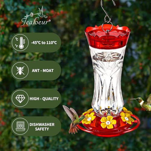 Jealoeur 2 Pack Hummingbird Feeder for Outdoors Hanging, 18 OZ Humming Birds Feeders with 6 Bee Guard Feeding Ports & Built-in Ant Moat, Easy to Clean, Durable Outdoor Garden Decor(Clear AA) - color: Clear Red AA