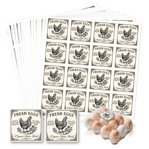 320 Pcs Farm Fresh Egg Carton Labels, Square Fresh Chicken Egg Stickers Waterproof Self-Adhesive Stickers for Box Container Carton Farm Supplies - color: Rustic Farmhouse Egg