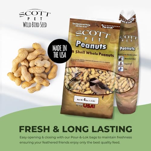 Scott Pet Wild Bird Seed, Whole Peanuts, 4 Lb Bag | A high-energy seed blend for outside wild birds that works with all feeder types