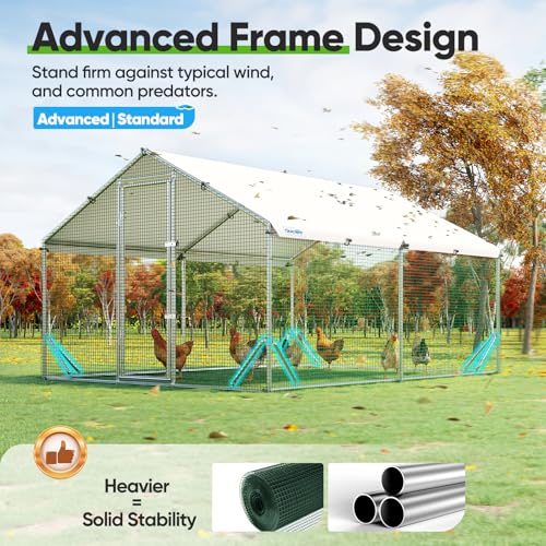 Quictent Large Metal Chicken Coop Run for 20+ Poultry w/Side Hardware Cloth | Waterproof Cover, Advanced Series Outdoor Walk-in Cage Hen Duck Rabbit Dog Pen Yard Farm House, 12x9x6.6FT - color: White, size: 142.4"L x 107.3"W x 78.0"H
