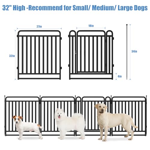 New Thickened Version Dog Playpen, 32 Inch Dog Fences for The Yard, Portable Outdoor Dog Playpen for Large/Medium/Small Dogs, Foldable Metal Dog Dlaypen, with Doors (16 Panels, 32 Inch)