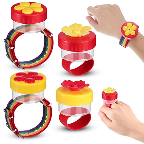 Zopeal 4 Pieces Hummingbird Hand Feeder Adjustable,Ring and Wrist Style | Wrist Strap for Hands-free Feeding, Flower Perch with Ring-style Port, Clear Container for Outdoor Hummingbird Watching - color: Ring and Wrist Style