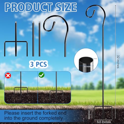 3 Pieces Shepherds Hooks for Outdoor Adjustable 32 Inch Shepherds Hook Metal Bird Feeder Pole Black Garden Hooks for Hanging Plant Baskets Solar Lights Lanterns Bird Feeders Weddings Décor (3 PCS)