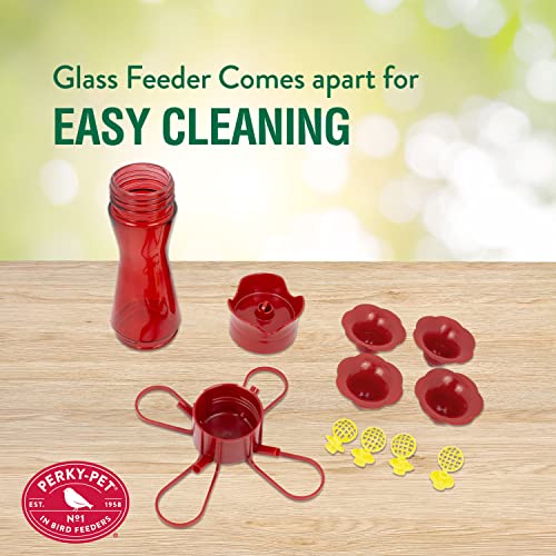 Perky-Pet 203CPBR Pinch-Waist Red Glass Hummingbird Feeder with Perches, Built-in Ant Moat and Bee Guards - Outdoor Garden Decor, Unique Gifts