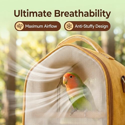 Breathable Parrot Travel Carrier, Dual Carry Bird Cage with Perch and Tray for Small Parrots (Bird Travel Carrier/Removable Tray/Wooden Perch)