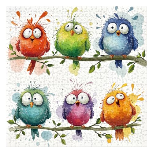 Funny Birds Puzzles for Adults 1000 Pieces, Cute Colorful Cartoon Animal Jigsaw Puzzle, Challenging Bird Art Puzzle for Family Home Decor