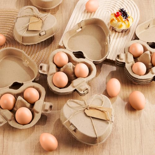 Heart Shaped 3 Egg Cartons with 20m Twine, Cardboard Egg Cartons Boxes for DIY Valentine’s Day Gifts, Rustic Egg Packaging Containers for Easter Valentines Farmers Market Baby Shower (20)