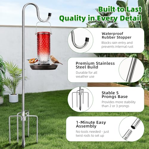 COCONUT 78 Inch Shepherds Hook for Bird Feeder, 5/8 Inch Width Heavy Duty Adjustable Outdoor Shepherd Hooks with 5-Prong Base for Lanterns Planting Hanger Weddings Decor, Silver - color: Silver, size: 78 inch