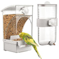 Novabright No Mess Bird Feeder Water Dispenser Set, Automatic Transparent Bird Food Container and 12 oz Automatic Water Feeder for Small Birds Parrot, Cockatoo, Canary, Cage, Lovebird, Budgies(White) - color: White