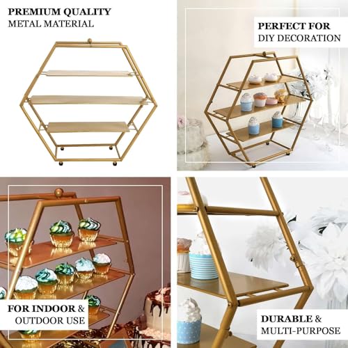 Efavormart 3-Tier Metal Hexagon Cupcake Stand 21" Matte Gold - Durable Contemporary Dessert Holder Appetizer Display for Upscale Events Banquets & Gatherings - color: Gold, size: 3-Tier 21" Hexagon