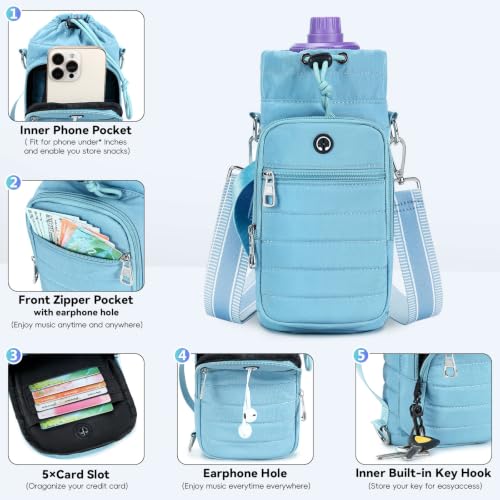 Water Bottle Carrier bag with Strap Phone Pocket for Walking, Hiking, Cycling - color: 10-Light Blue, size: 32oz-40oz
