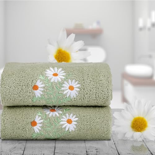 SmoothNovelty 2 Pcs Daisy Hand Towels Floral Bathroom Decor 14x29 Inch | Embroidered Bathroom Hand Towels, 100% Cotton, Soft Absorbent, Daisy Flower Bathroom Kitchen Decor - style: Daisy