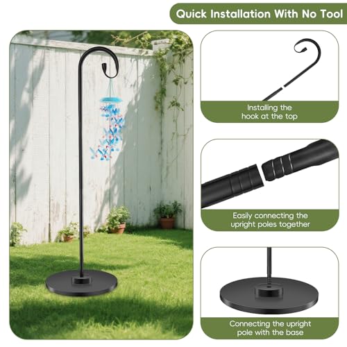 34-63" Adjustable Shepherd Hook Stand with Round Base Stand for Bird Feeders, Lanterns, Wind Chimes, Indoor and Outdoor Use on Patio, Yard or Porch - style: Single