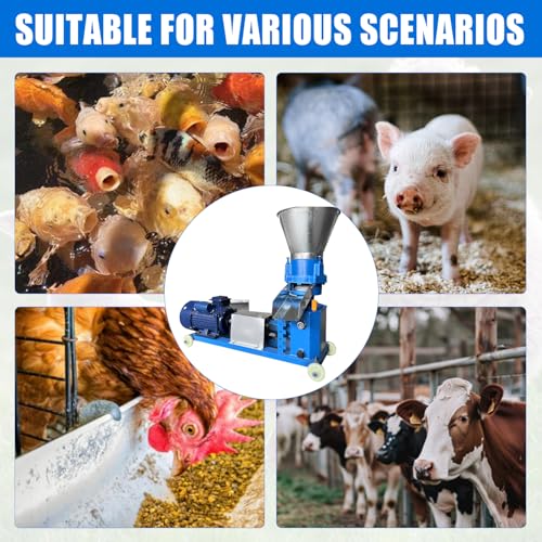 110V Feed Pellet Mill Machine 3 Head Rollers Pellet Maker Machine | for Chicken Duck Poultry Livestock Farm Animal, 200KG/H, 5.5KW, w/Air Switch, Splash Plate, 2.5/3/4/5/6/8mm Grinding Discs