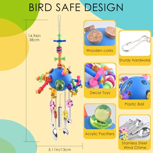 KATUMO Bird Toys, Parrot Pull Spoons Colorful Acrylic Stick Toys Bird Chew Toys for Amazon Parrot, African Grey, Conure, Caique, Quaker, Small Cockatoo, Mini Macaw, Eclectus and Similar Birds - color: Blue ball